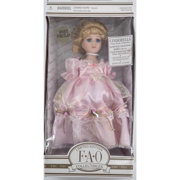 Other - Rare Vintage 1997 FAO Schwarz Cinderella 12" Porcelain Doll NIB COA Disney Pink